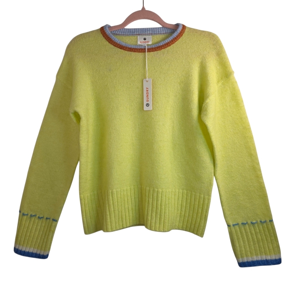 Sundry Oversized Tipping Crew Sweater in Sensible Yellow(lime green) XS